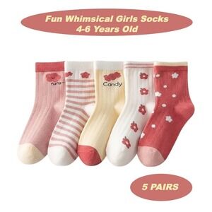 Calcetines Para Niña Con Flores (4–6 Años) – Tonos Rosas – 5 Pares